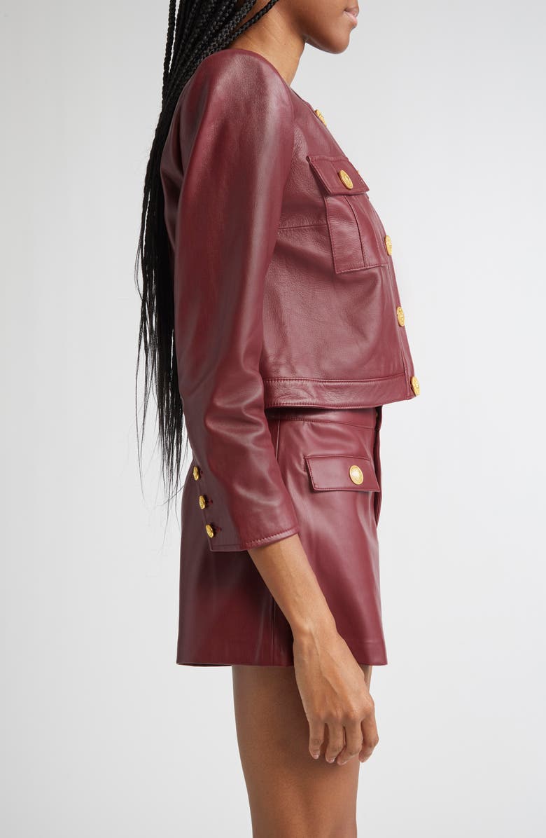 L'AGENCE Deidra Lambskin Leather Crop Jacket, Alternate, color, Black Cherry