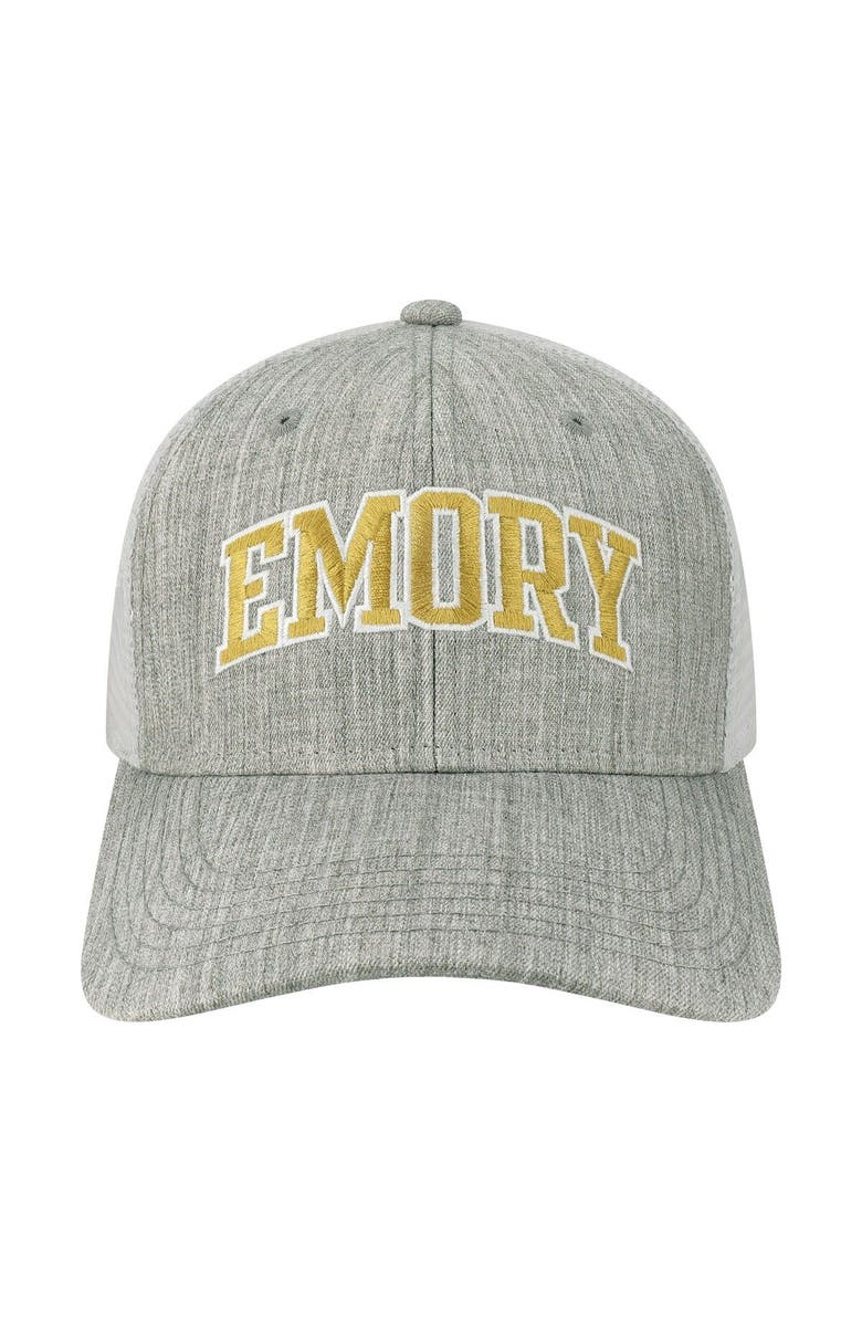 LEGACY ATHLETIC Men's Heather Gray/White Emory Eagles Arch Trucker Snapback Hat, Alternate, color, 