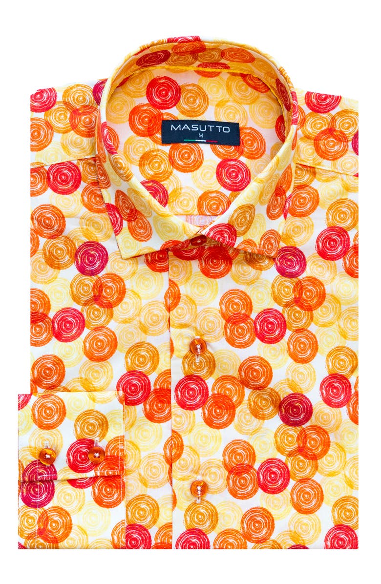 MASUTTO Josh Print Button-Up Long Sleeve Shirt, Main, color, Orange