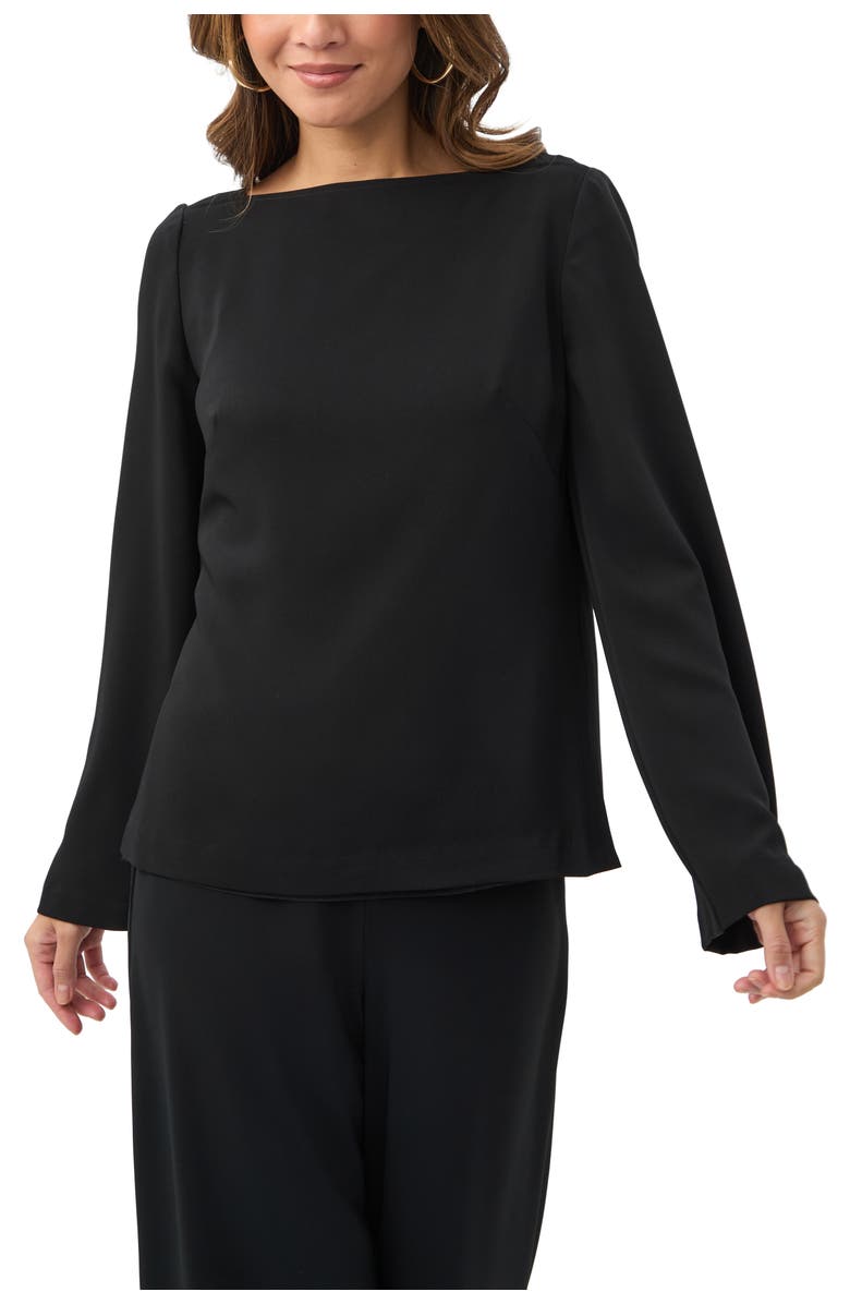 Trina Turk Sarese Long Sleeve Boat Neck Top, Main, color, Black