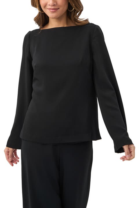Sarese Long Sleeve Boat Neck Top