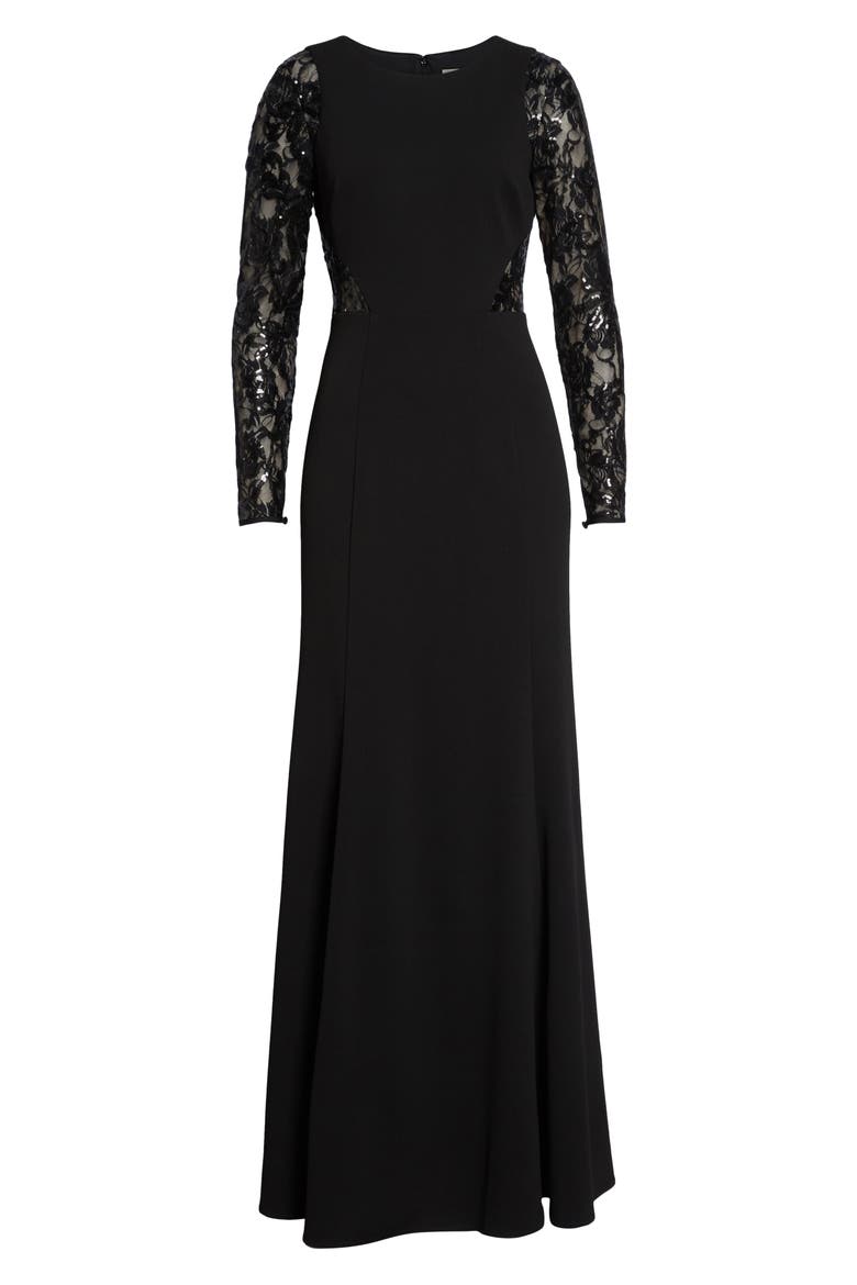 Embellished Lace Gown, Alternate, color, BLACK