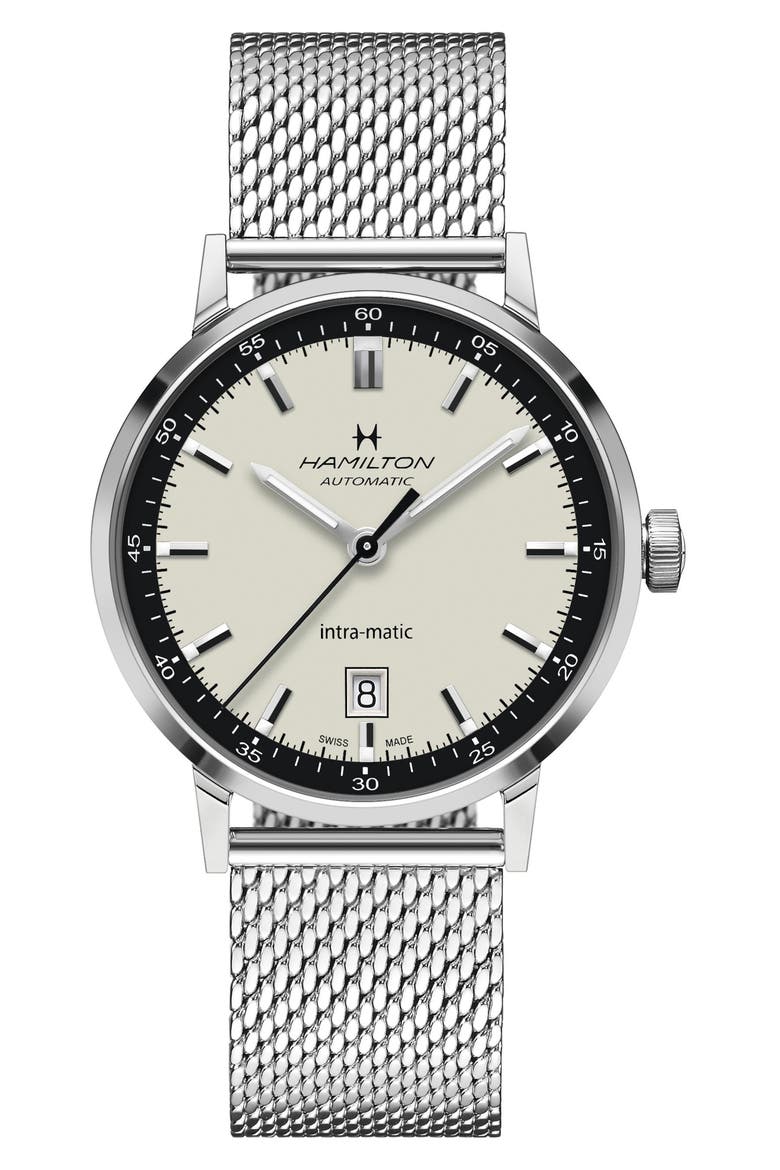 American Classic Intra-Matic Automatic Mesh Strap Watch, 40mm, Main, color, SILVER/ WHITE