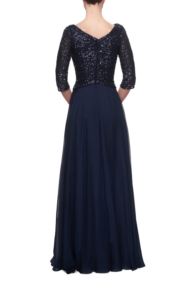 Chiffon & Sequin A-Line Gown, Alternate, color, NAVY