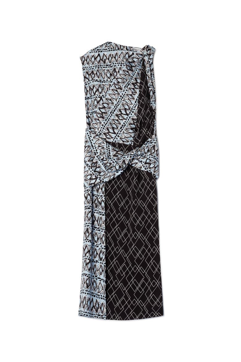 Printed Silk Patchwork Dress, Alternate, color, Blue