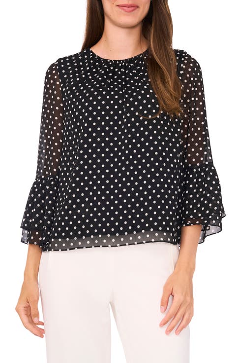 Polka Dot Ruffle Cuff Top