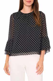 Halogen® Polka Dot Ruffle Cuff Top
