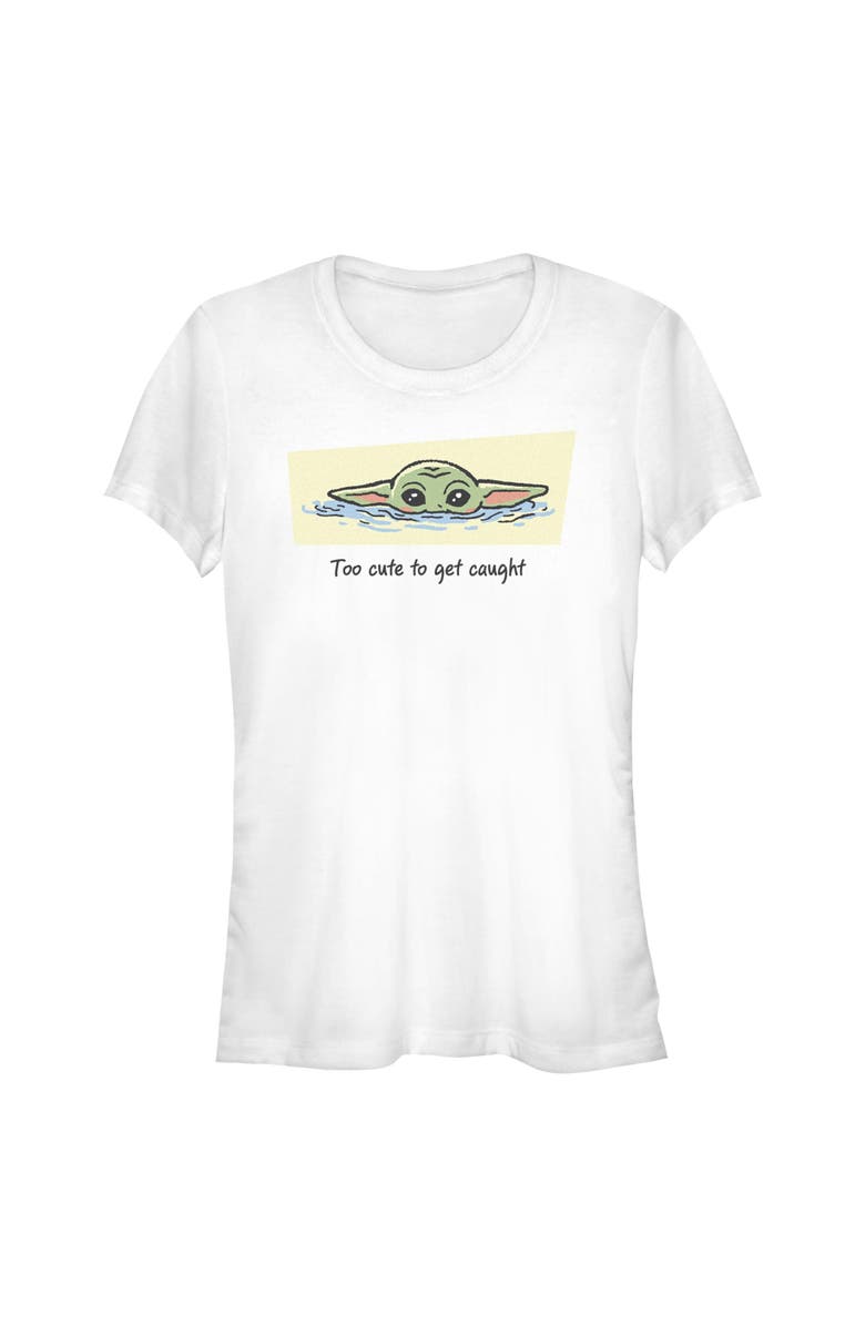 Star Wars: The Mandalorian and Grogu Junior's Star Wars The Mandalorian and Grogu Too Cute To Get Caught Graphic T-Shirt, Main, color, White