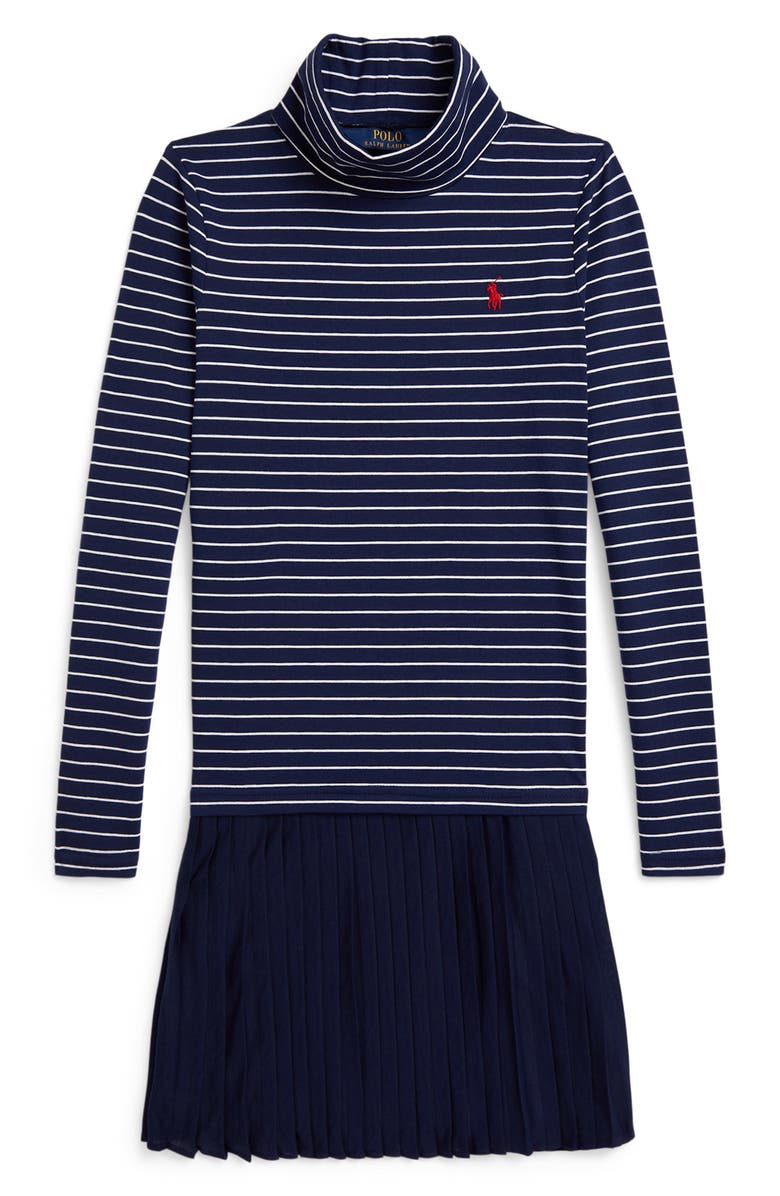 Polo Ralph Lauren Kids' Stripe Turtleneck Dress, Main, color, Refined Navy/ White