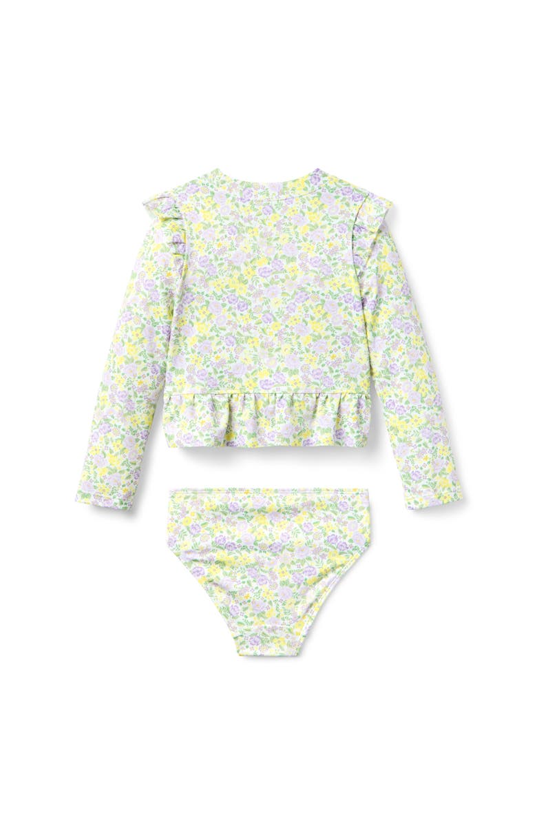 Janie and Jack Recycled Ditsy Floral Ruffle Rash Guard Swimsuit, Alternate, color, Yellow