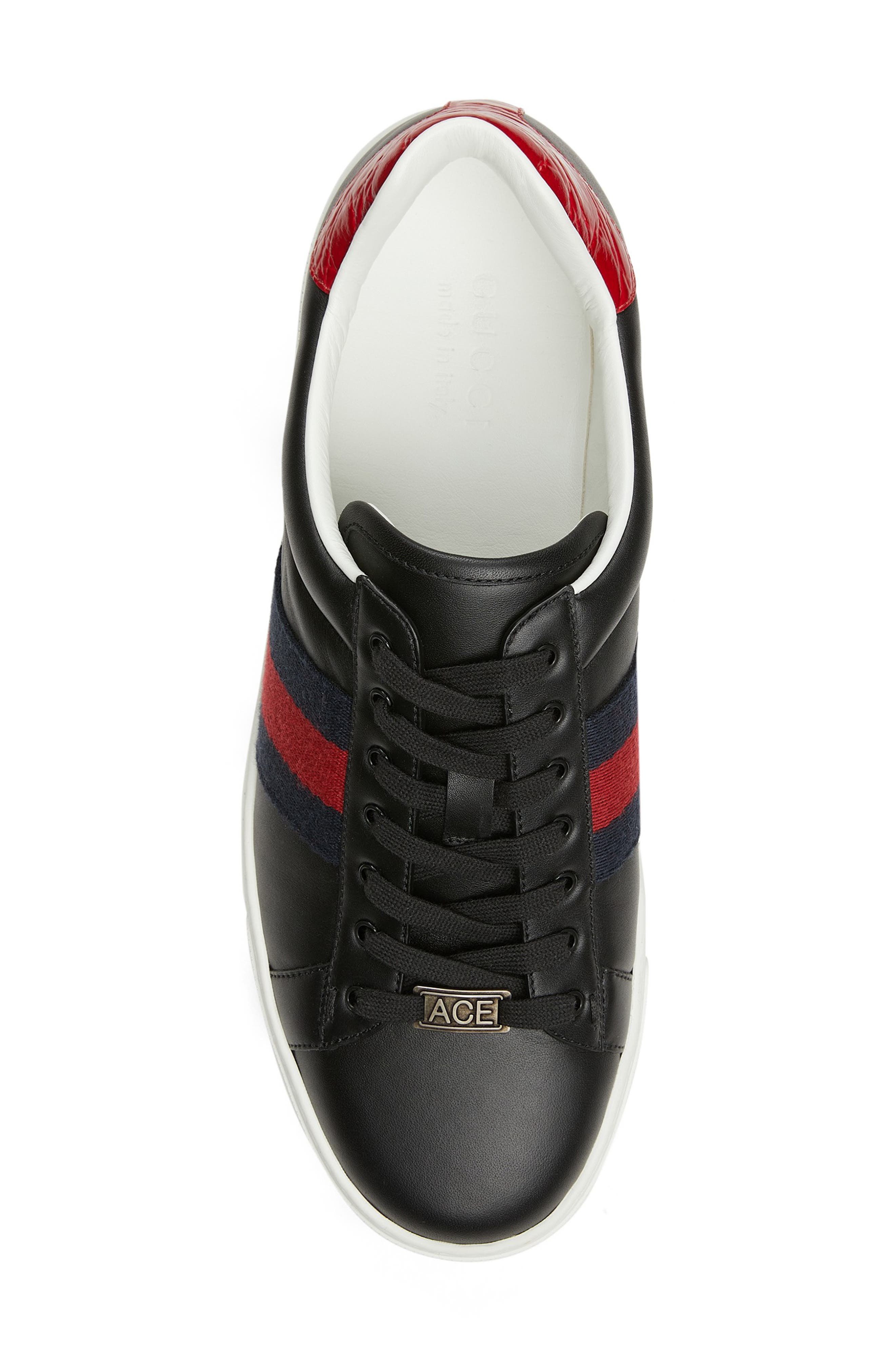 Gucci New Ace Lace-Up Sneaker, Alternate, color, Black Hibiscus Red