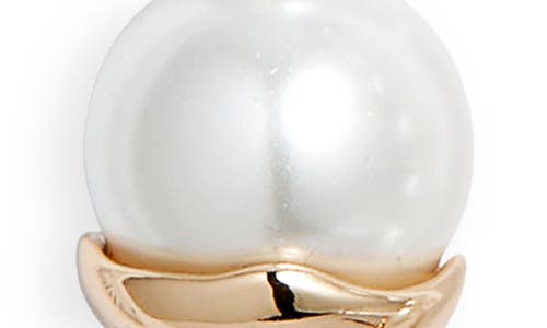 Open Edit Faux Pearl Linear Drop Earrings In White- Gold