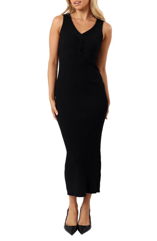 Petal & Pup Easton Sleeveless Ribbed Maxi Sweater Dress in Black 