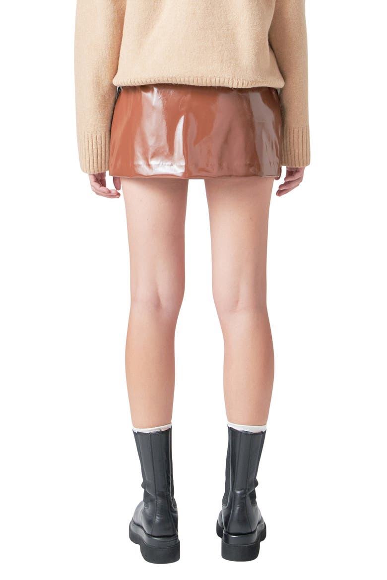 Glossy Faux Leather Skort, Alternate, color, BROWN