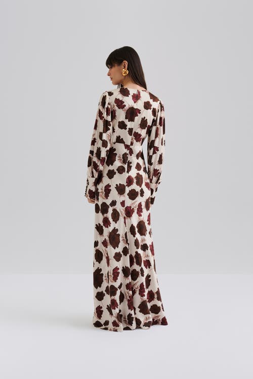 Malina Alize Long Sleeved Satin Maxi Dress In Red