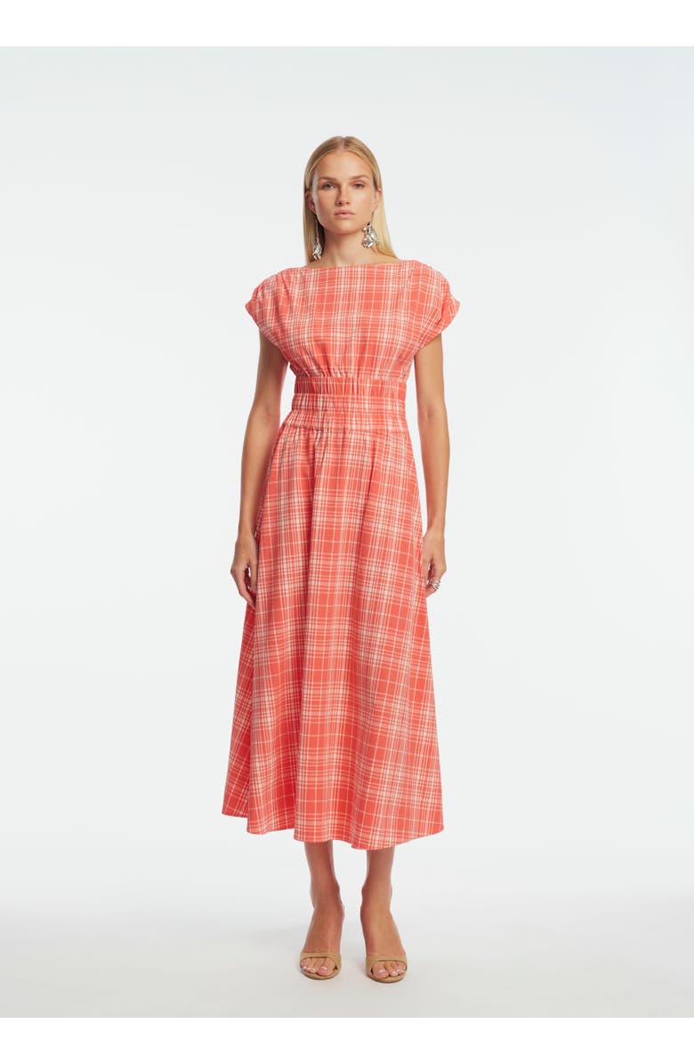 Lela Rose Plaid Seersucker Midi Dress, Alternate, color, Watermelon