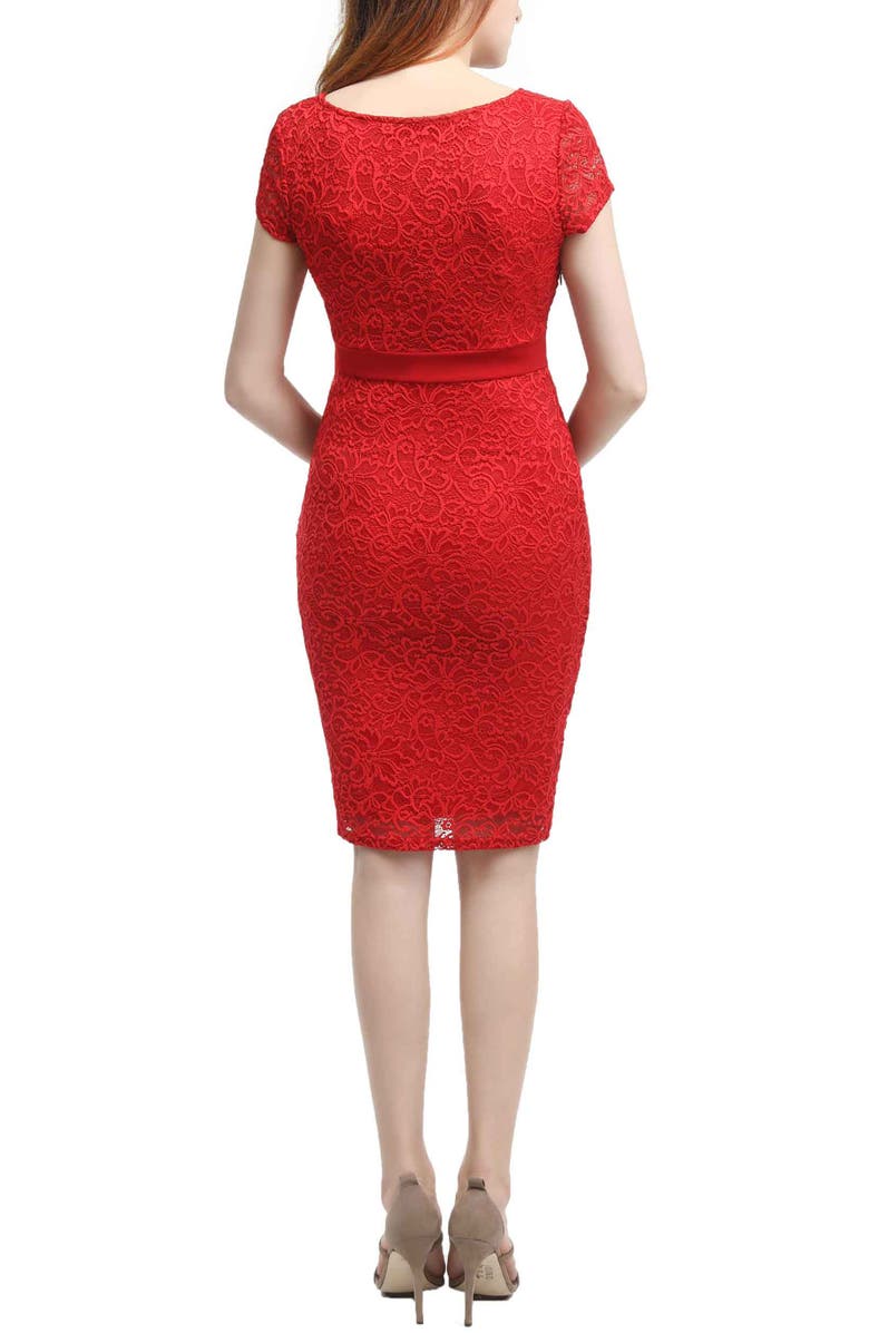 Kimi & Kai Nancy Cap Sleeve Lace Maternity Midi Dress, Alternate, color, Red