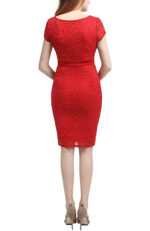 Kimi & Kai Nancy Cap Sleeve Lace Maternity Midi Dress In Red
