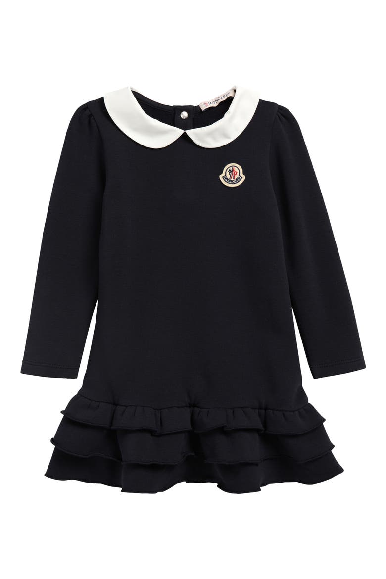 Kids' Long Sleeve Ruffle Hem Polo Dress, Main, color, BLUE NAVY