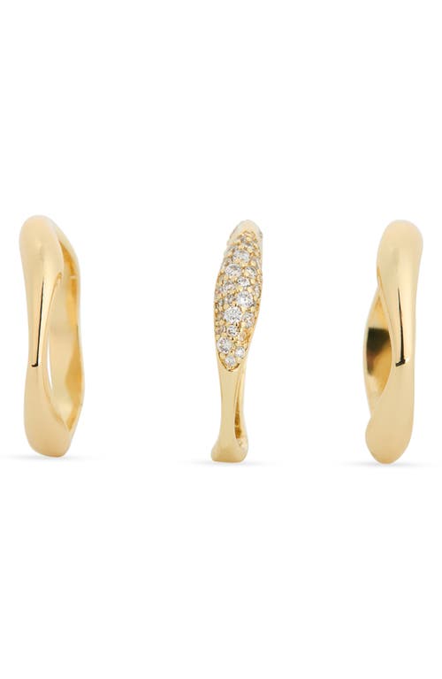 Covet Set Of 3 Crystal Ripple Band Stackable Rings In Gold
