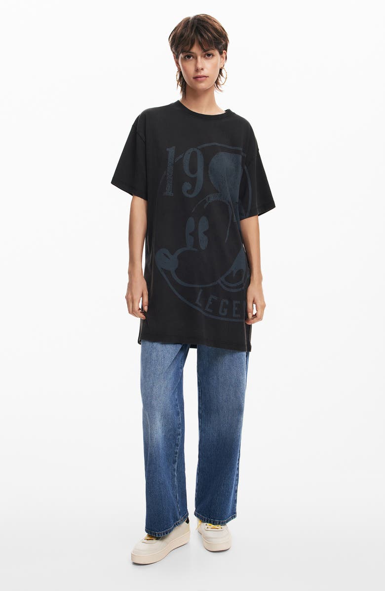 Desigual Mickey Mouse Cotton Graphic T-Shirt Dress, Alternate, color, Black