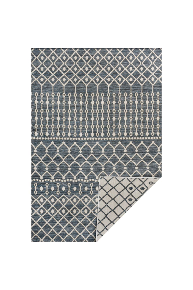 Arielle Mid-Century Modern Curve Stripe Reversible Machine-Washable Indoor/Outdoor Area Rug, Main, color, Navy/Cream