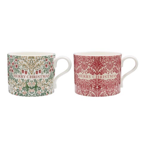 Morris & Co Set of 2 Mugs Merry Christmas Bluebell & Blackthorn, 12 oz