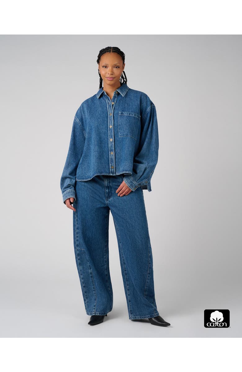 WeWoreWhat Boxy Boyfriend Overshirt, Alternate, color, Mid Wash