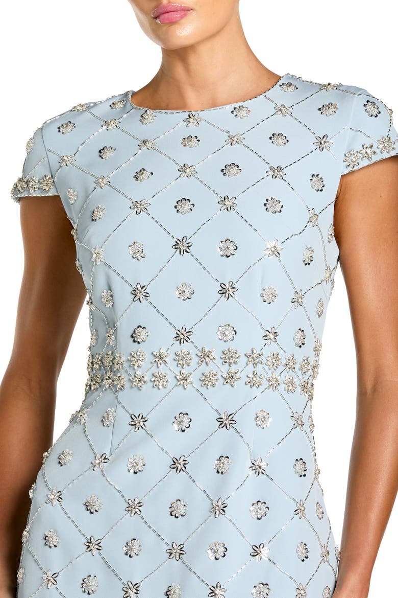 Beaded Short Sleeve Crew Neck Sheath Midi Dress, Alternate, color, Powder Blue