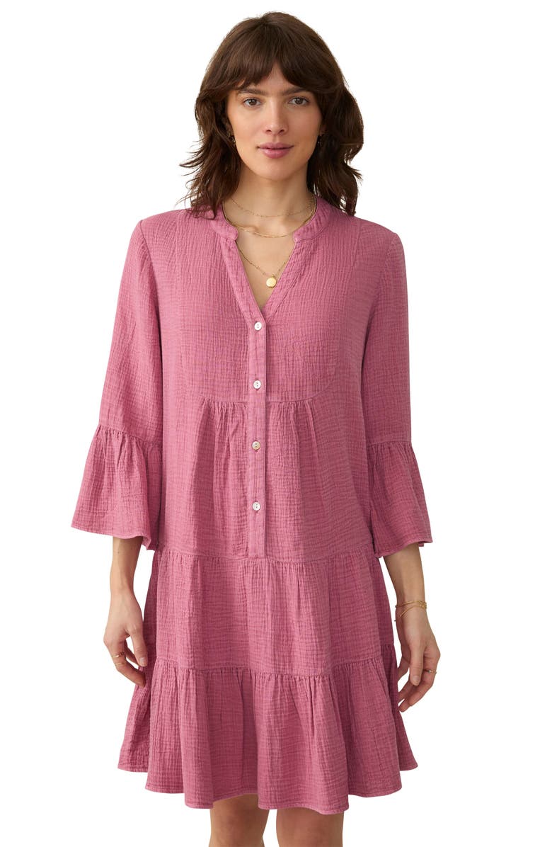 Faherty Kasey Dream Gauze Tiered Organic Cotton Minidress, Alternate, color, Heather Rose