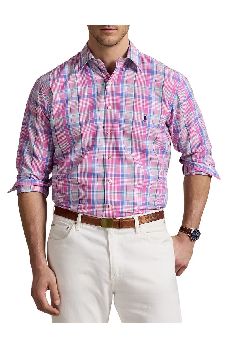 Polo Ralph Lauren Big & Tall Performance Oxford Sport Shirt, Main, color, Pink Blue