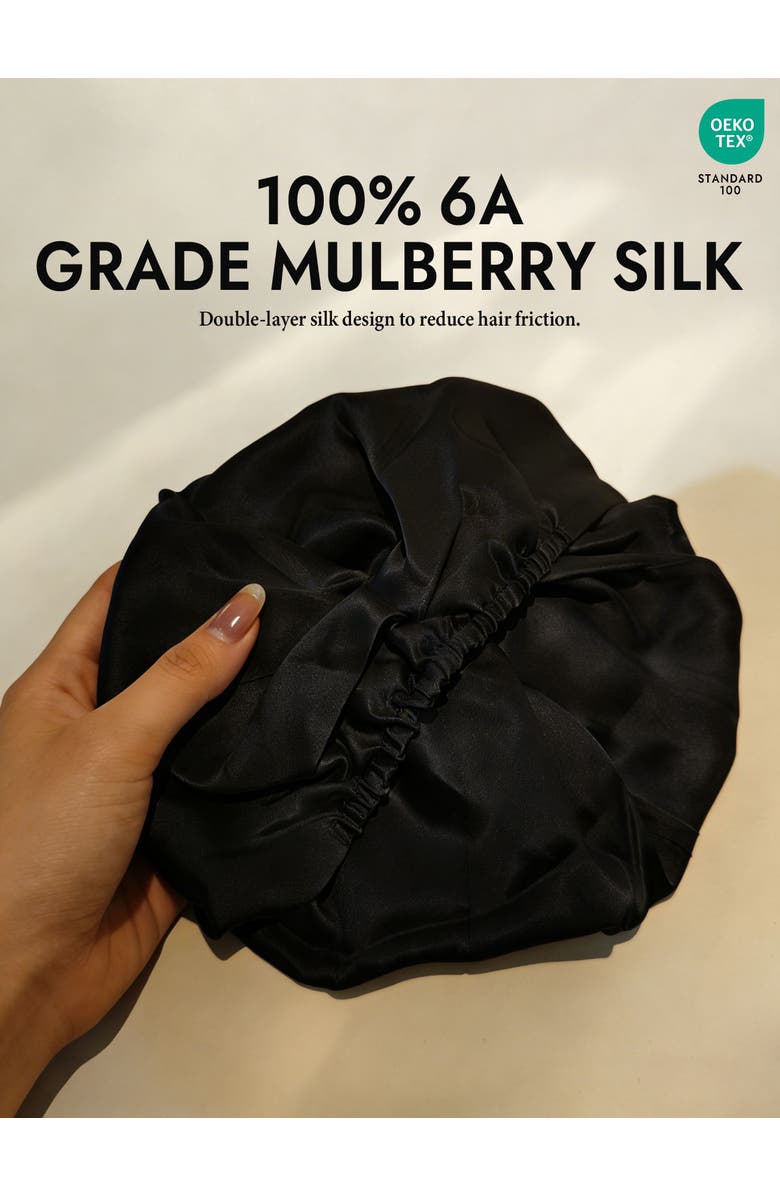 SILKSILKY Pure Silk Double Layer Night  Bonnet, Alternate, color, Black