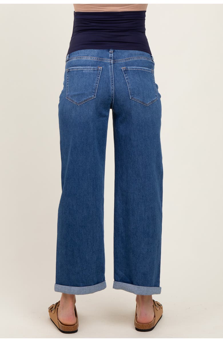 PinkBlush Cuffed Hem Wide Leg Cropped Maternity Jeans, Alternate, color, Navy Blue