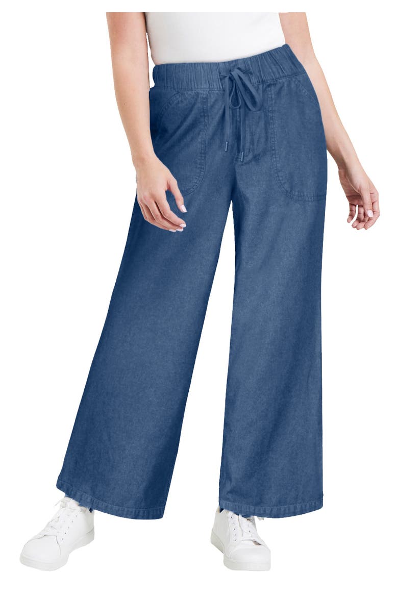 Drawstring Denim Wide-Leg Bottoms., Main, color, MEDIUM WASH