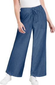 June + Vie Drawstring Denim Wide-Leg Bottoms.