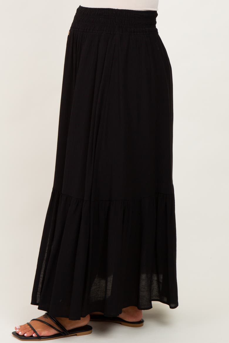 Smocked Waist Button Accent Maxi Skirt, Alternate, color, Black