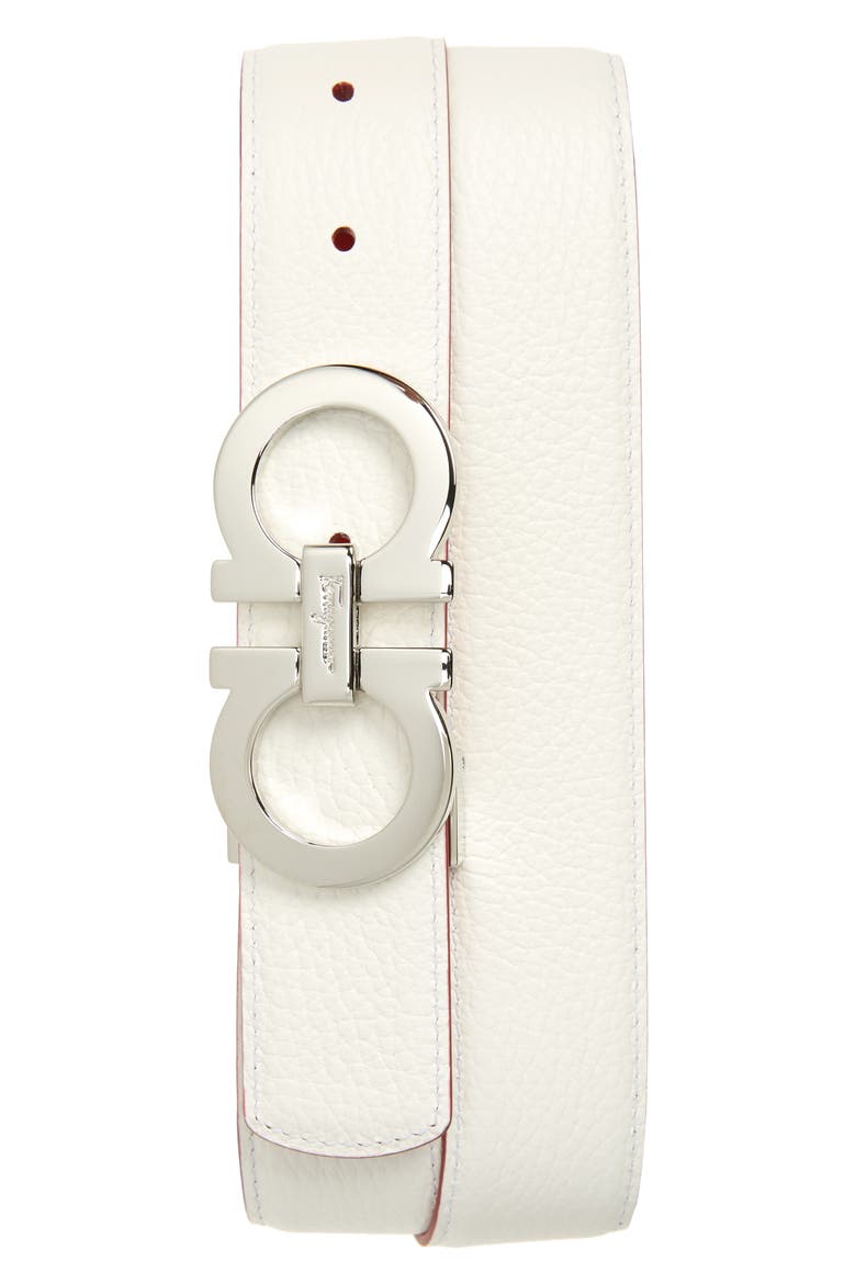 Muflone Double Gancio Reversible Leather Belt, Main, color, WHITE/ LIPSTICK