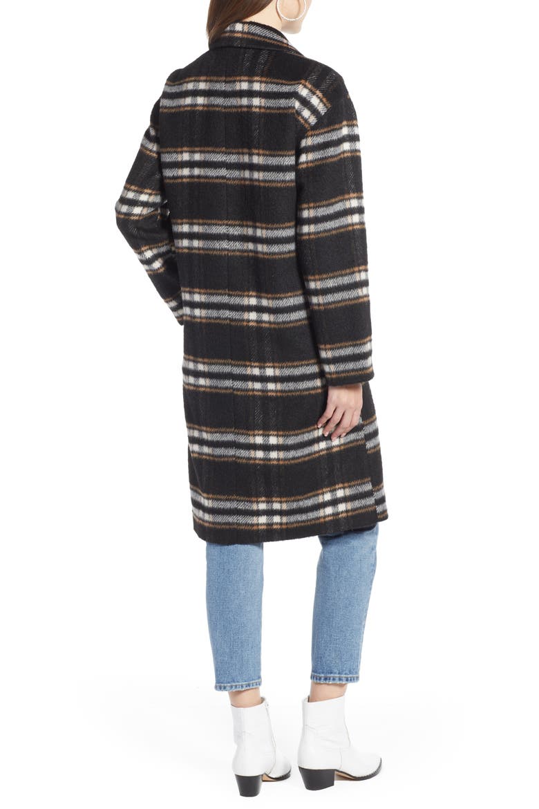 Longline Plaid Coat (Nordstrom Exclusive), Alternate, color, BLACK PLAID
