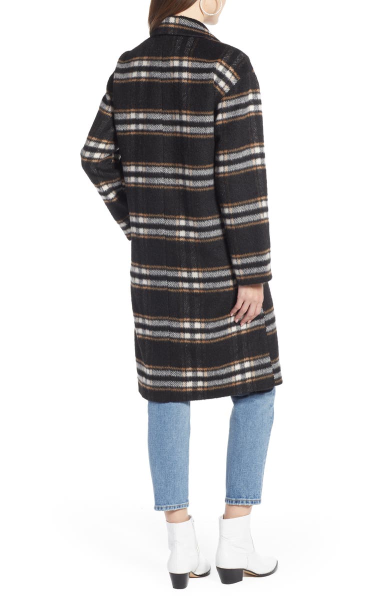 Something Navy Longline Plaid Coat, Alternate, color, 