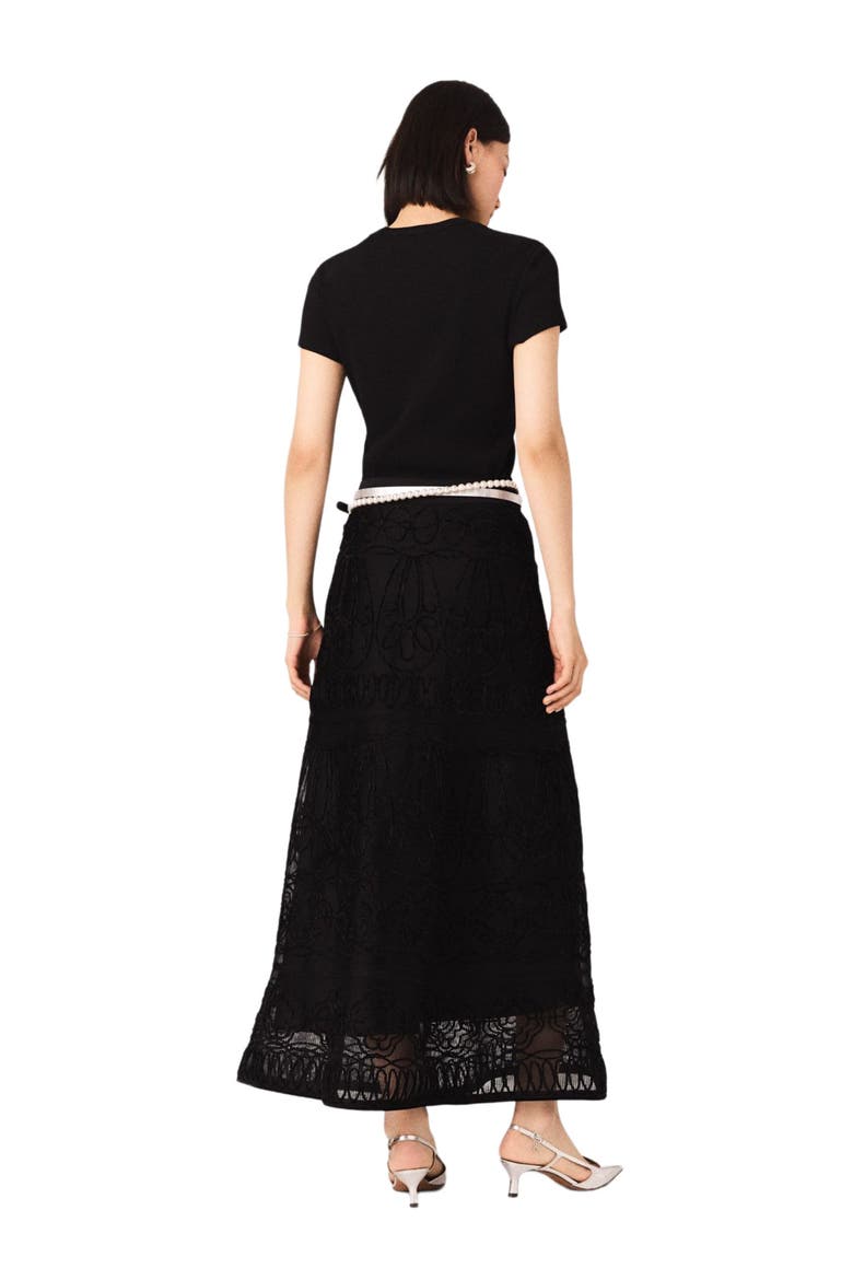 Embroidered basket-weave knit skirt, Alternate, color, Black