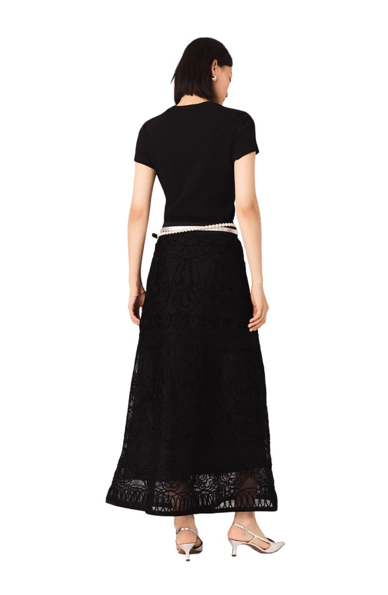 maje Embroidered basket-weave knit skirt, Alternate, color, Black