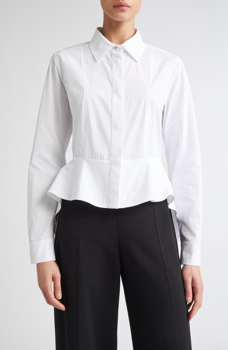 Max Mara Gamma Stretch Cotton Peplum Shirt, Main, color, Optical White