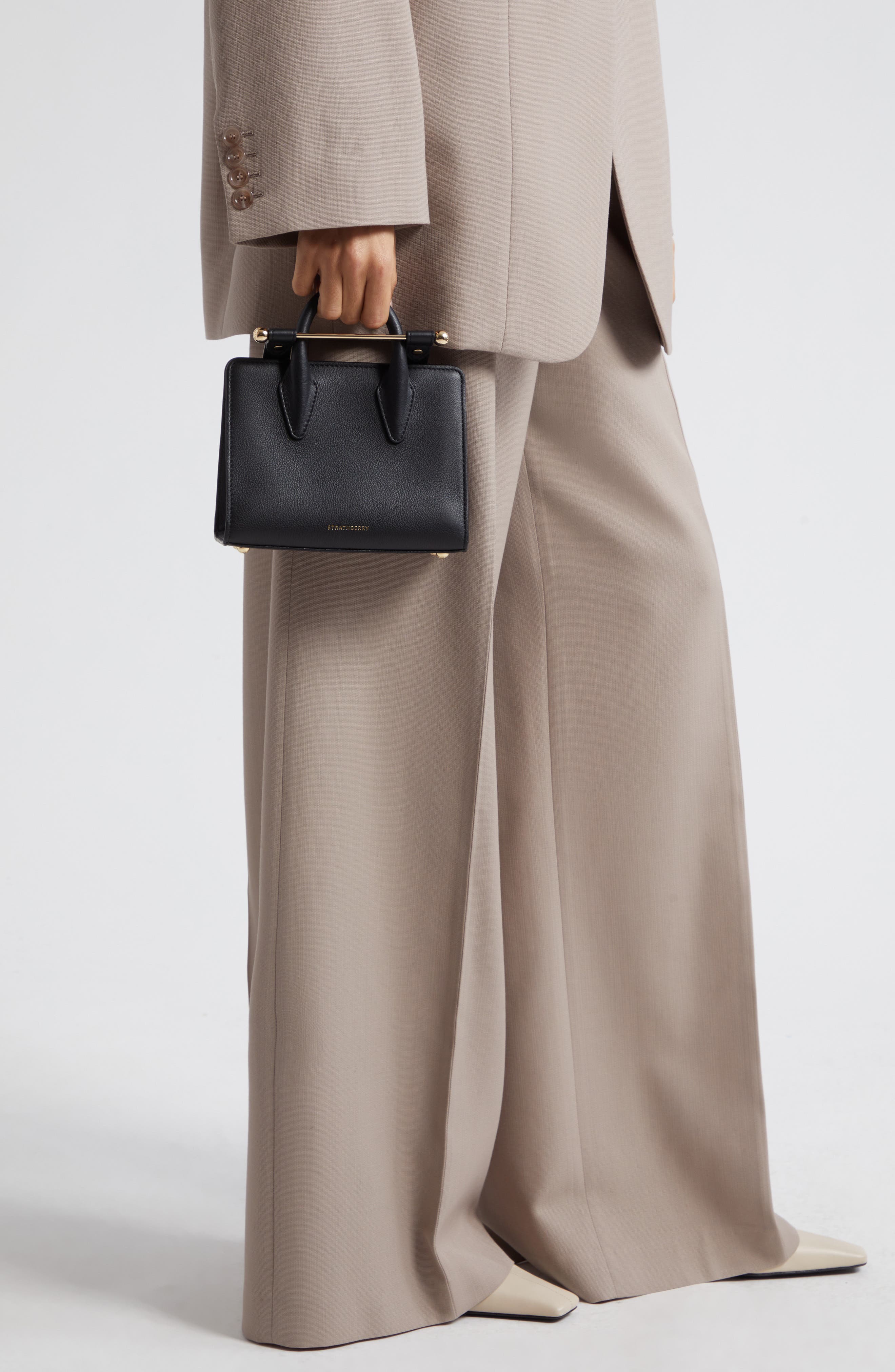 Strathberry Nano Leather Tote, Alternate, color, Black