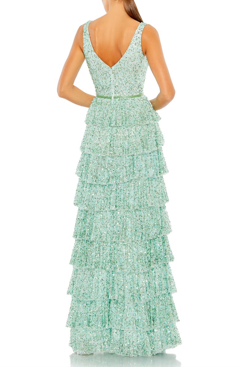 Mac Duggal Sleeveless Sequin Ruffle Tiered Gown, Alternate, color, Mint