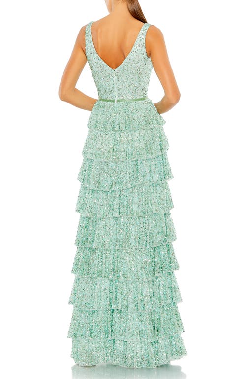 Mac Duggal 5627 Formal Ruffle Tiered Sequin Prom Long Dress In Mint