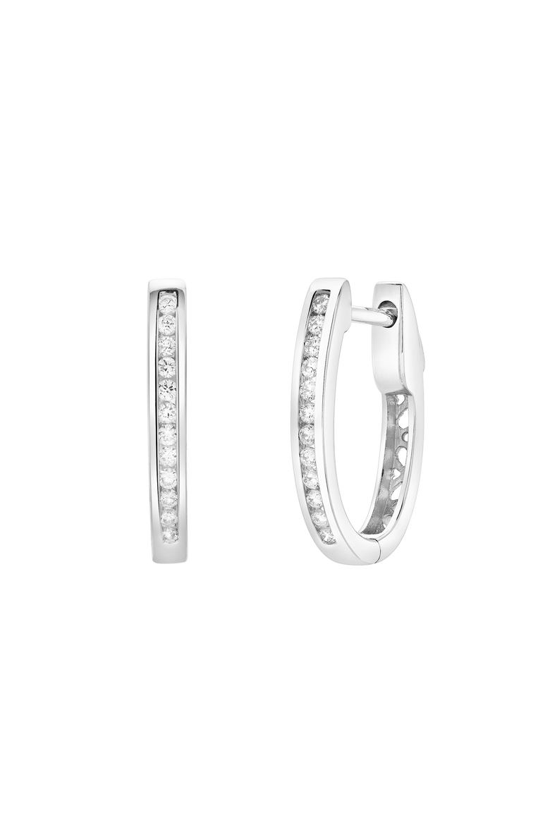 Florisse Channel-Set Diamond Huggie Hoop Earrings in 14K Gold, Main, color, 14K White Gold
