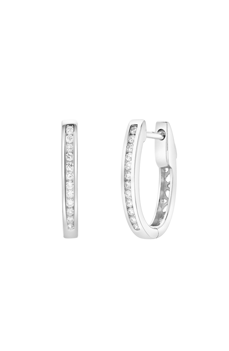 LuvMyJewelry Florisse Channel-Set Diamond Huggie Hoop Earrings in 14K Gold, Main, color, 14K White Gold