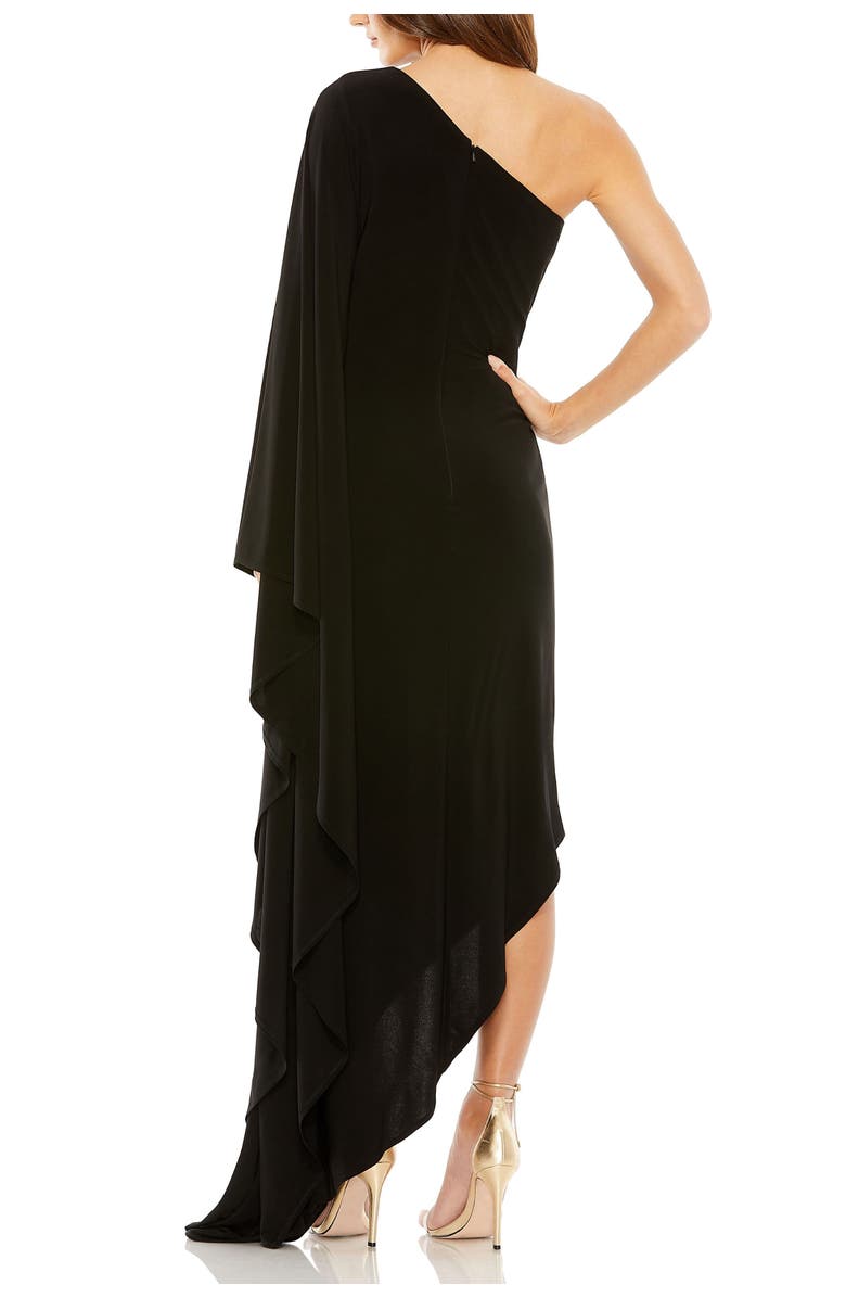 Mac Duggal One Shoulder Cape Sleeve Ruched Detail Jersey Gown, Alternate, color, 