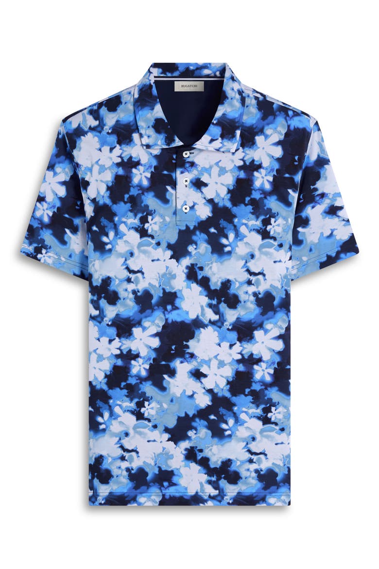 Hendrix Digital Blurred Floral Print Pima Cotton Polo, Alternate, color, NAVY