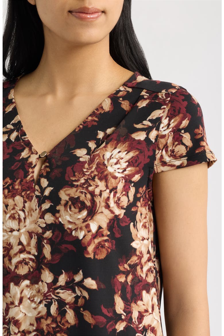 Pleated Neck Cap Sleeve Top, Alternate, color, ANNE BLACK MULTI